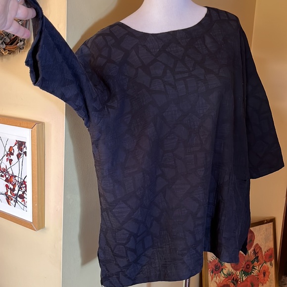 WINDHORSE Size XXL Lagenlook Black Tunic Top Geometric Monochrome Knit 2-pkt NEW - Picture 2 of 15